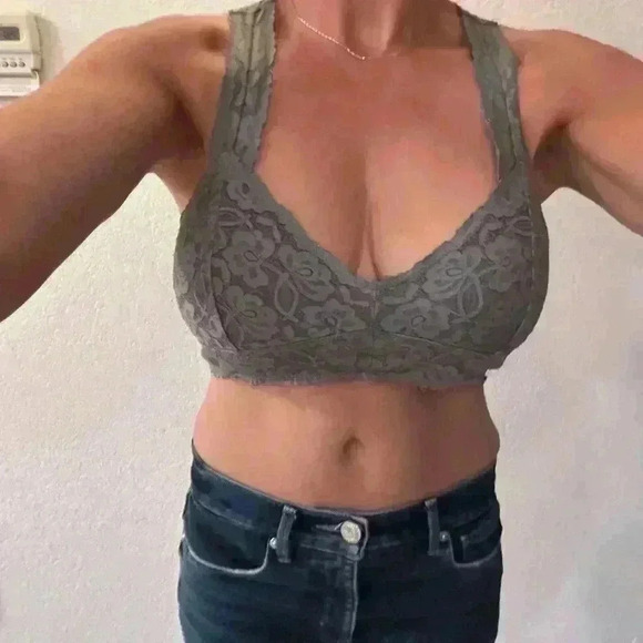 Free People Charcoal Gray Lace Bralette Medium, Racerback Style Intimately - Picture 7 of 12